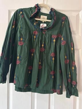 Umgee Green Blouse with Embroidery Design Small Boutique New with Tags
